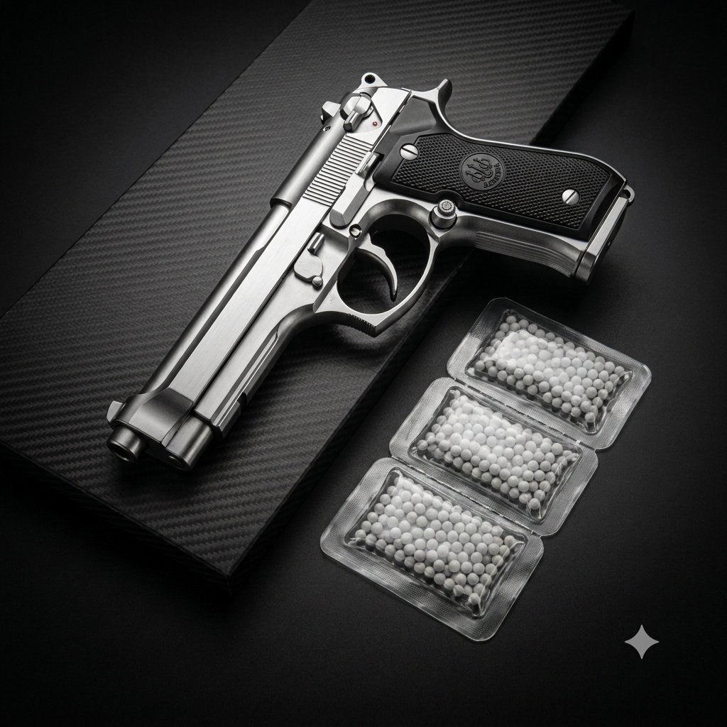 Silver Beretta M92 Gun +3BBs Packs