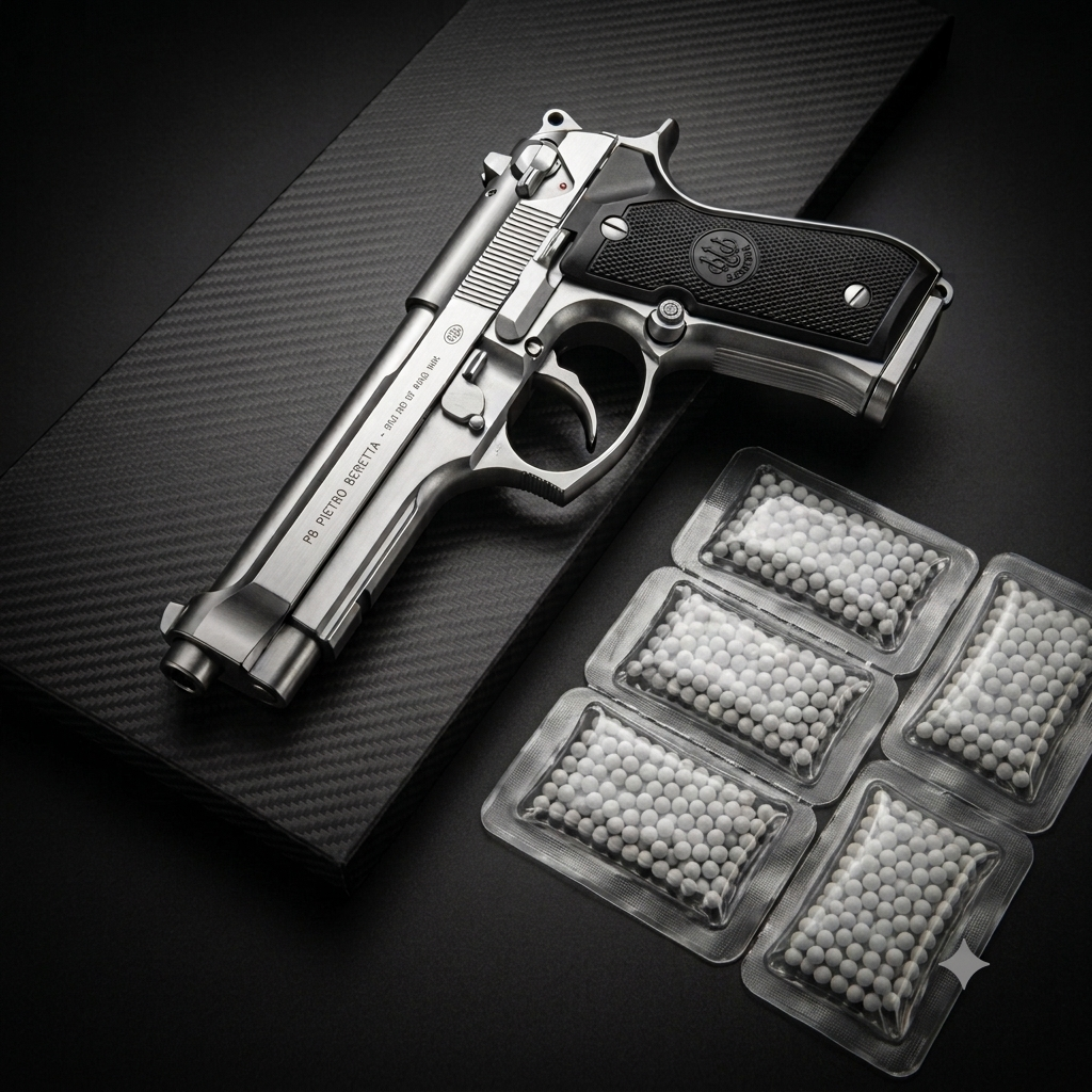 Silver Beretta M92 Gun + 5BBSPacks